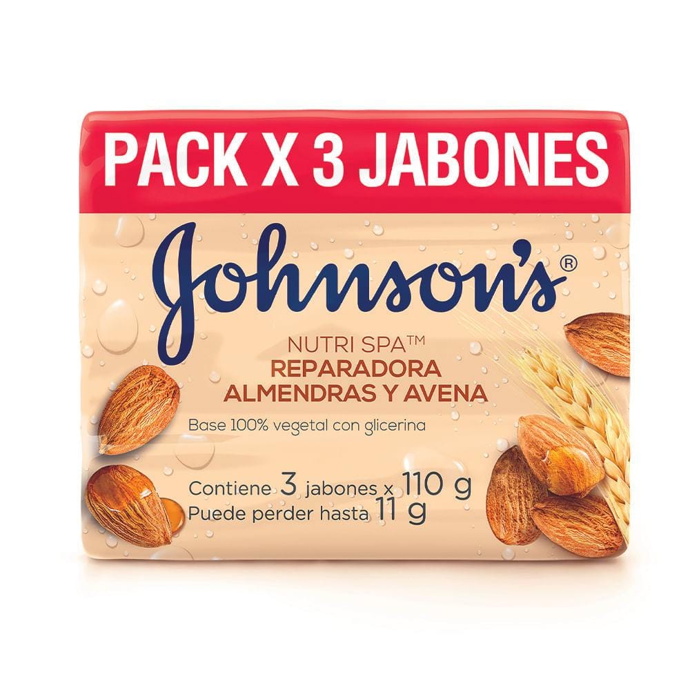 Jabón Johnsons Reparadora Almendras y Avena 110g 3 unidades