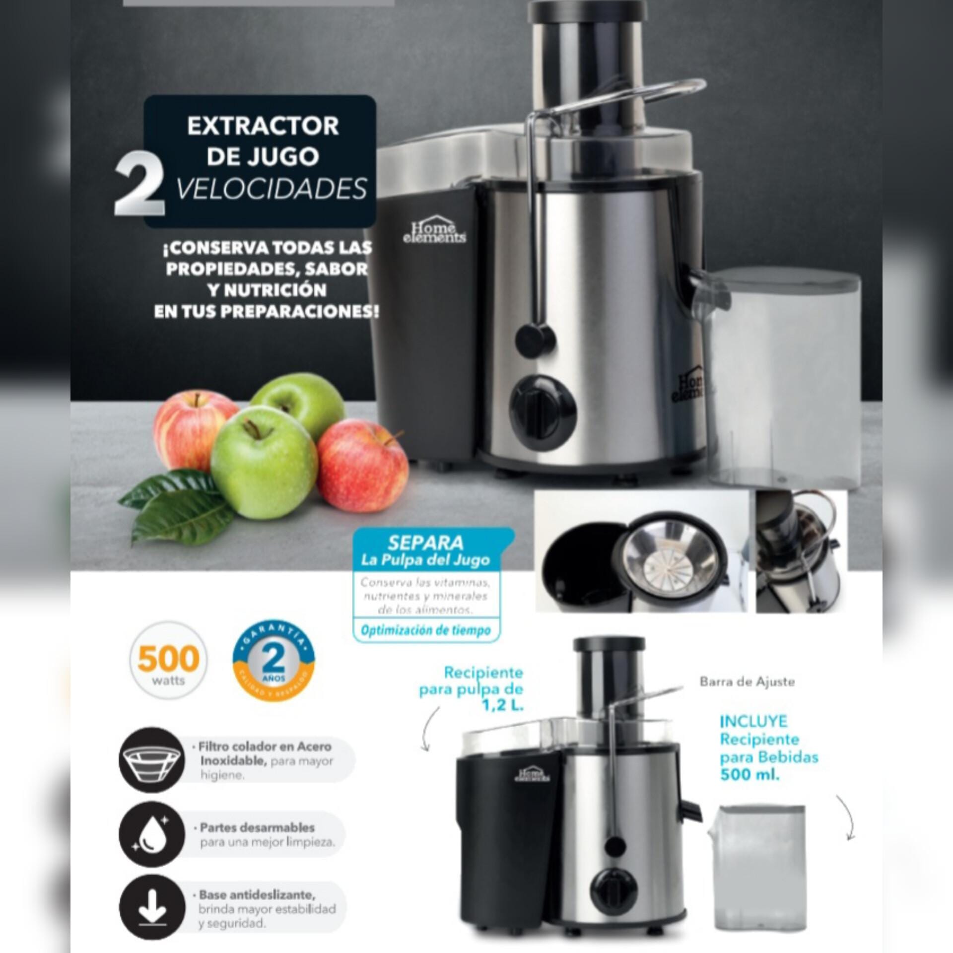 Extractor De Jugo Home Elements 500 Ml - Imagen 2